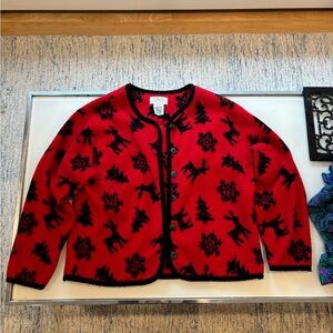 Vintage Talbots Red and Black Fleece Cardigan